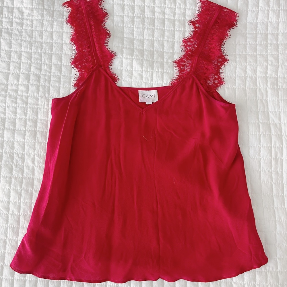 Cami NYC Chelsea Charmeuse Lace Cami in Cherry Red